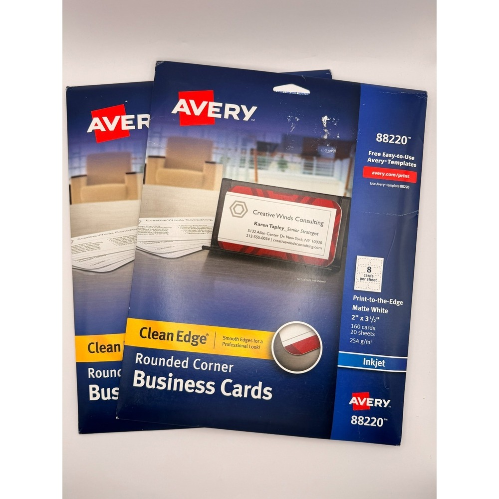 Avery 88220 Clean Edge Rounded Corner Business Cards Inkjet Matte White 160 Card